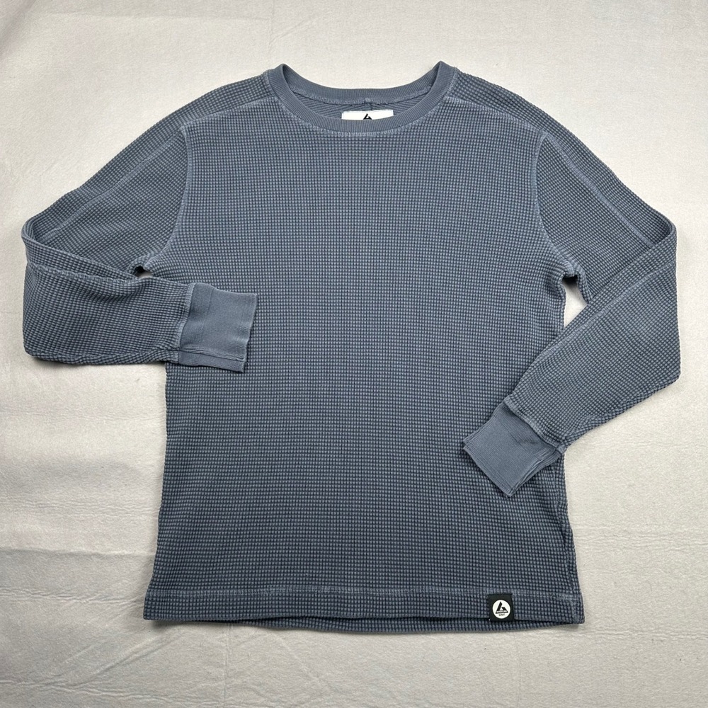 American Giant Mens Waffle Knit Thermal Long Sleeve Shirt Blue Gray Medium USA